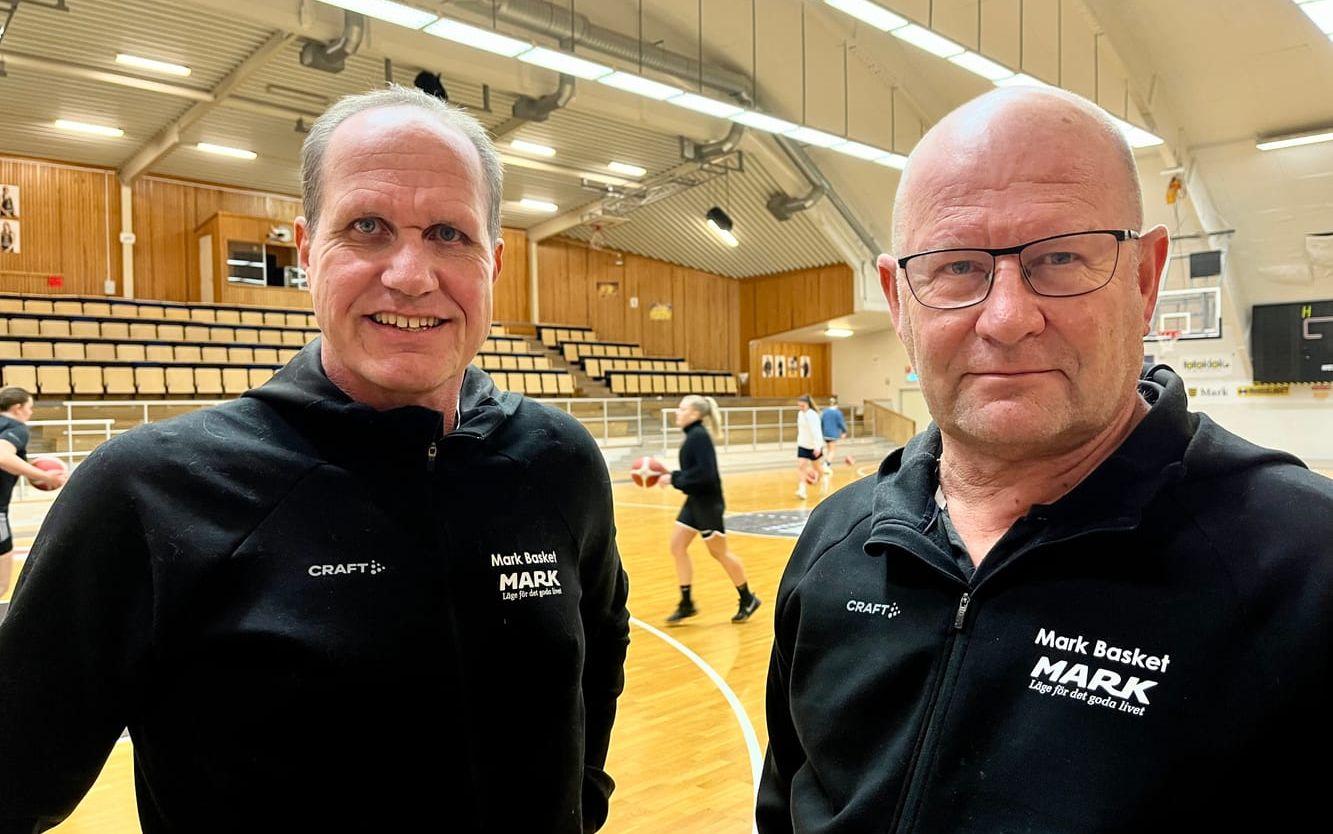 Fredrik Almqvist och Frank Alm, coacher Mark basket. 
