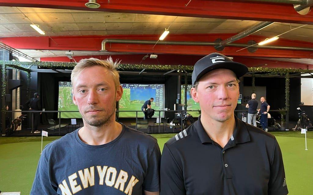 Viktor och Oskar Brusk Högberg driver Teebox Indoor Golf Center i Kinna tillsammans med Joakim Nilvaeus som inte är på plats idag. 